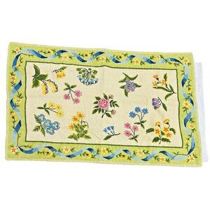 VTG 1970s Hand Stitched Needlepoint Floral Flower Decor 46x28” Cottage Granny